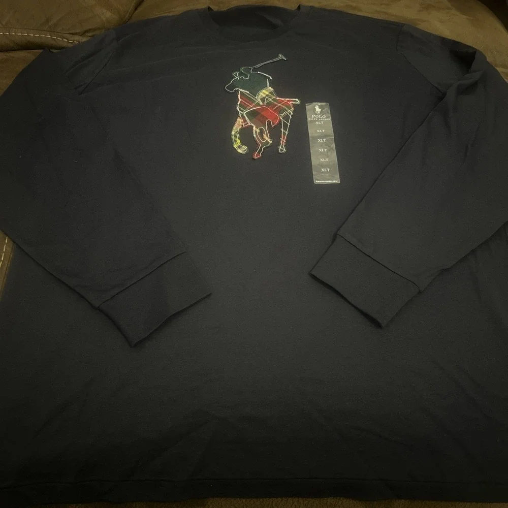 Polo Ralph Lauren Big Pony Tartan XLT Plaid LS T-Shirt Big&Tall Navy NWOT